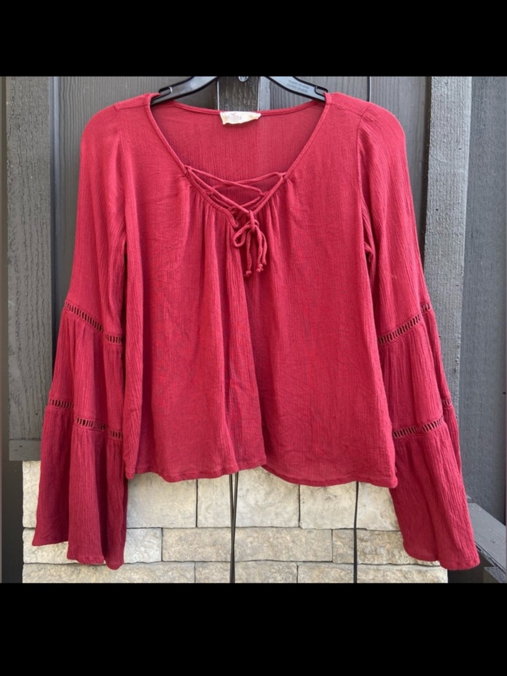 Hollister Burgundy Lace-Up Boho Peasant Blouse Size XS ❤️